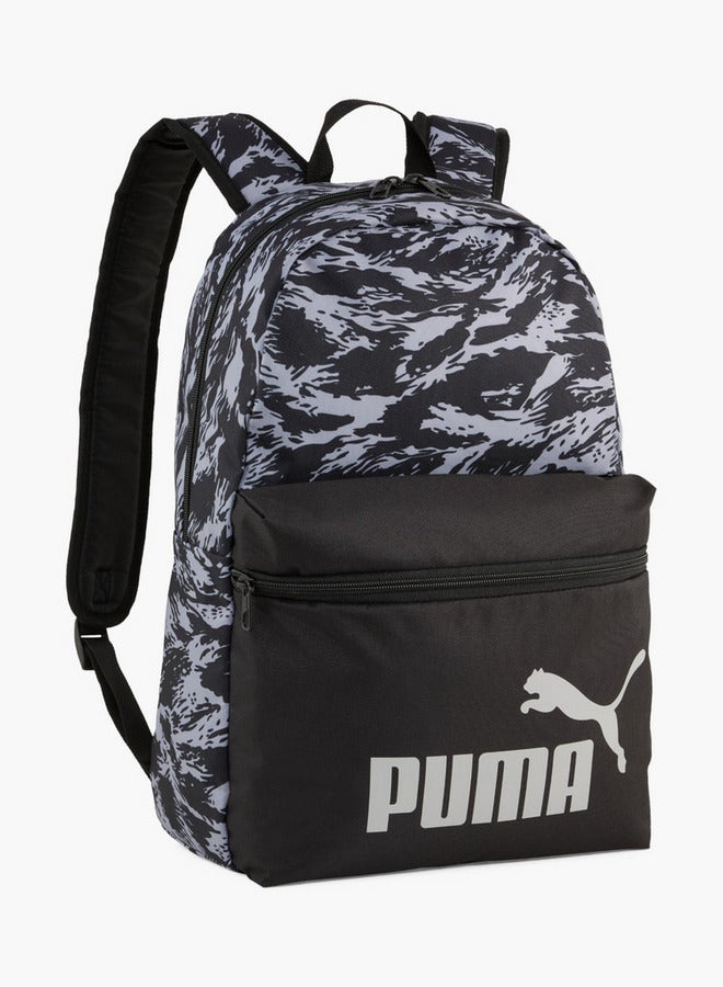 PUMA Logo Print School Backpack with Adjustable Straps and Zip Closure  - Image 1