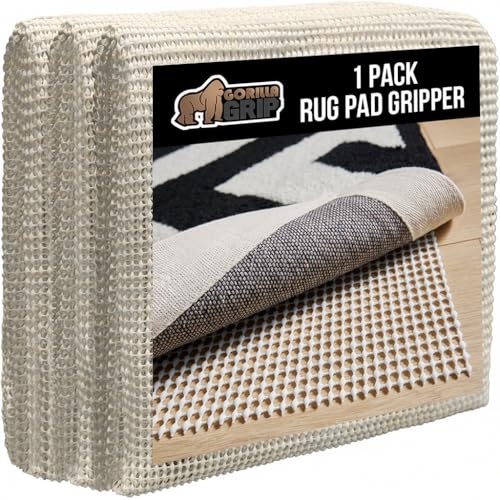 GORILLA GRIP Strong Rug Pad Gripper, 3x5 FT, US Designed, Grips Keep Area Rugs Safe and in Place, Thick, Slip and Skid Resistant Pads for Hard Floors, Under Carpet Mat Cushion and Hardwood Protection - Image 1