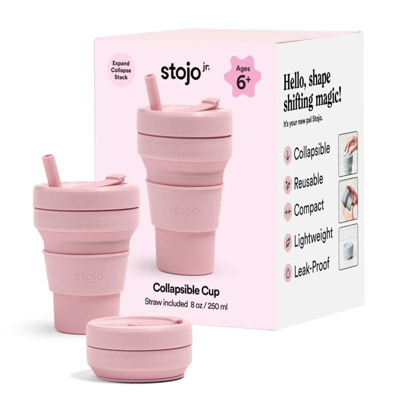 Stojo STOJO Collapsible Travel Cup  Reusable ToGo Pocket Size Silicone Bottle for Hot and Cold Drinks  Perfect for Camping  Microwave  Dishwasher Safe Carnation 8 Ounce Pack of 1 