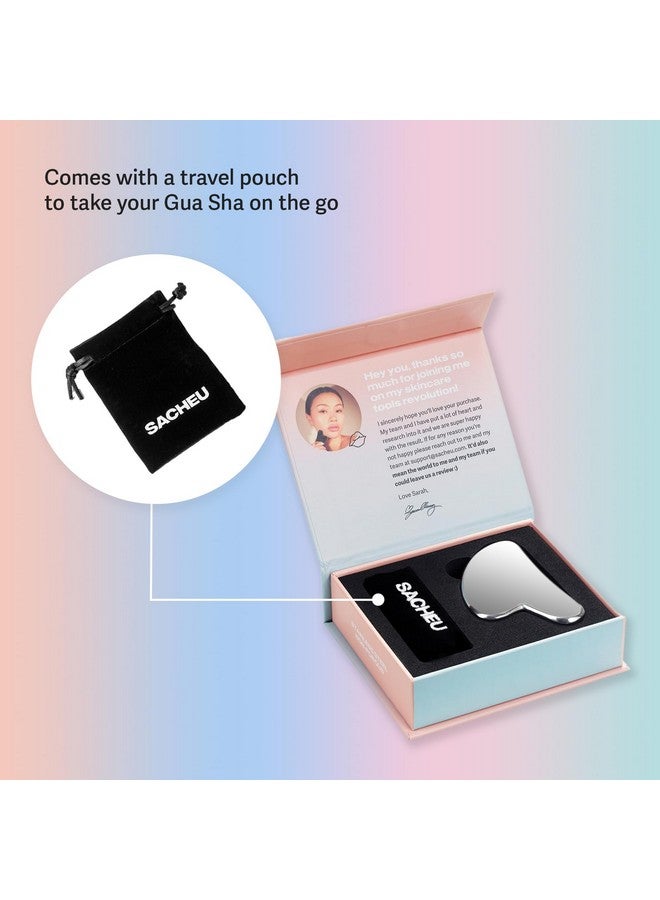 Sacheu Stainless Steel Gua Sha - Metal Gua Sha, Gua Sha Facial Tools Stainless Steel, Reduce Puffiness, Lymphatic Drainage, Facial Tension, Durable Stainless Steel Gua Sha Tool with Travel Pouch - Image 2
