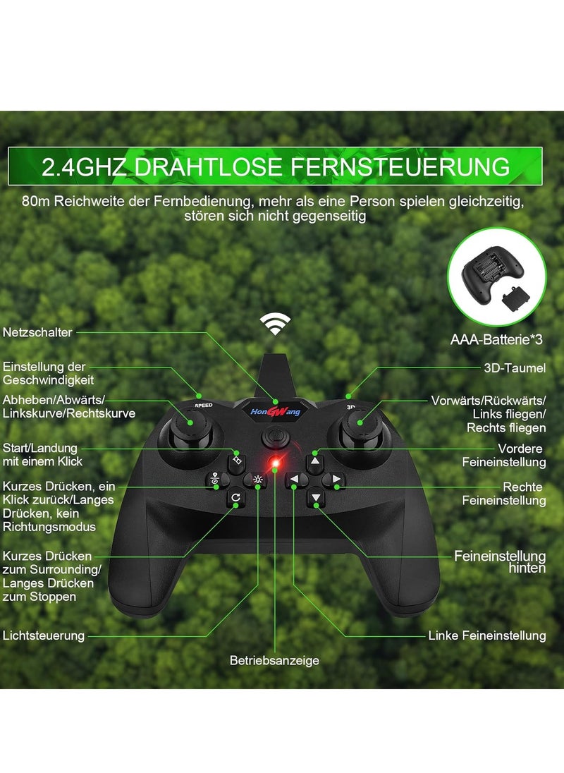 ELTRAZONE - RC Aeroplane 2.4GHz Remote Controlled Aeroplane L0713 Quadcopter, Floating Fighter Aircraft RTF for Beginners, Children & Adults, USB Charging, Green – Easy to Fly, Fun for All Ages - Image 1