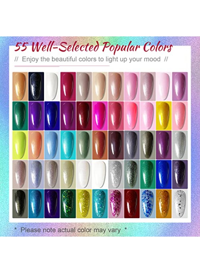 JODSONE 60 PCS Gel Nail Polish Starter Kit With U V Light 55 Kinds Of Color Glitter Gel Polish No Wipe Base And Glossy Matte Top Coat Easy To Apply - Image 3