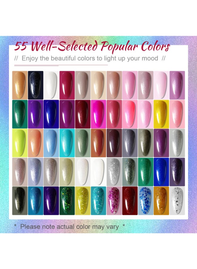 JODSONE 60 PCS Gel Nail Polish Starter Kit With U V Light 55 Kinds Of Color Glitter Gel Polish No Wipe Base And Glossy Matte Top Coat Easy To Apply - Image 4