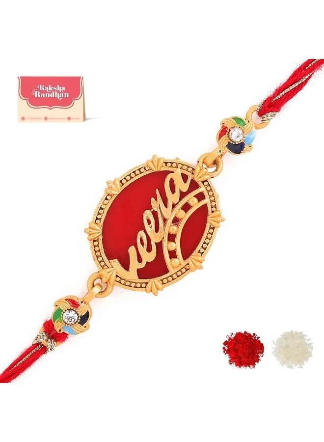 VOYLLA Designer Veera Enameled Rakhi With Roli Chaawal Pack