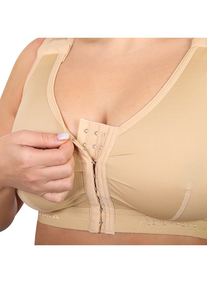 Sedra Shapely Women's medical post-breast surgery bra with front closure and comfortable compression support, beige. - Image 2