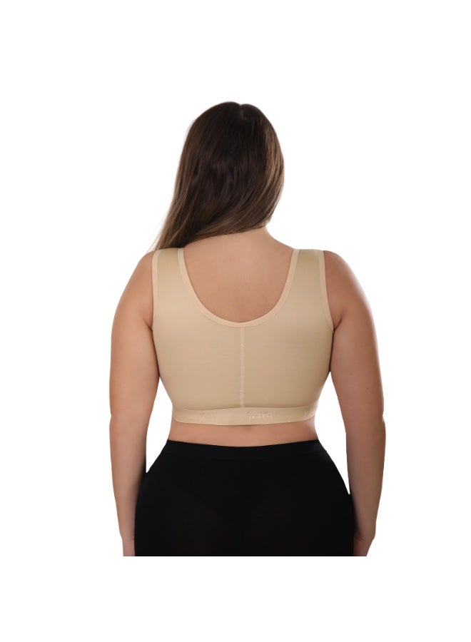 Sedra Shapely Women's medical post-breast surgery bra with front closure and comfortable compression support, beige. - Image 3