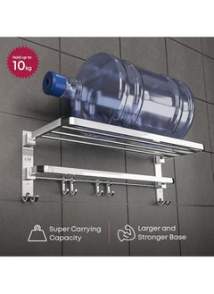 Generic Stainless Steel Bathroom Towel Holder | Folding Towel Rack For Bathroom | Towel Holder For Bathroom | Towel Stand For Bathroom With Shelf  - Image 3