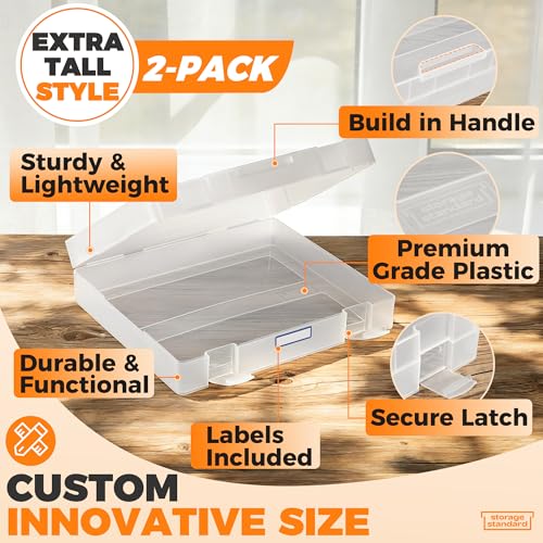 Storage Standard 2-Pack Art and Craft Organizers and Storage Case – Thick Tall Transparent Stackable Plastic Craft Storage Containers, Project Organizer Paper Box Fits 8.5 x 11 Inch Papers & More, 12.4 x 10.8 x 3.1 In - Image 4