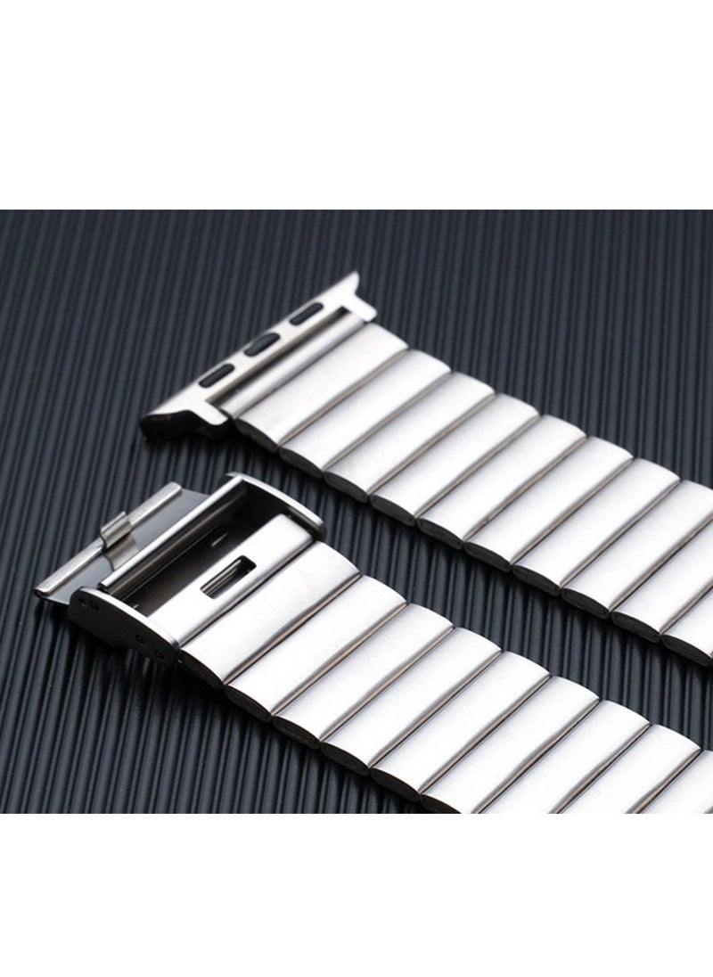 Angmei - apple watch band Stainless Steel Stretch Metal Replacement Expansion Watch Band  bamboo strap flat interface suitable for apple watch iwatch Apple watch metal strap suitable for 42-44-45-49mm - Image 1