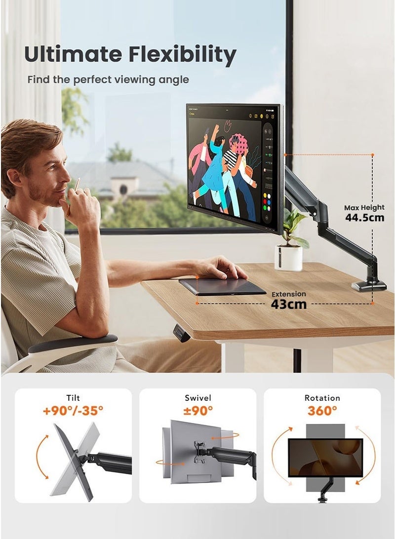 Gmisun Monitor Desk Mount Single Arm, Gas Spring Monitor Arm, Fits 13–34 Inch, 2–10kg - Image 3