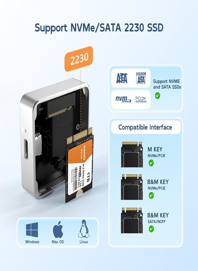 مايوو علبة MAIWO M.2 2230 NVMe SSD، منفذ USB 3.2 من الجيل الثاني بسرعة 10 جيجابت في الثانية، هيكل معدني بدون أدوات، يدعم تسجيل 4K ProRes على أجهزة iPhone، متوافق مع أقراص SSD من نوع M.2 2230mm NVMe M-Key/SATA B+M Key - Image 2