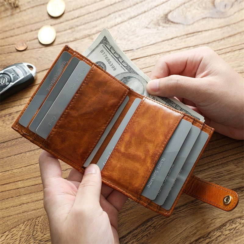 Men's Mini Card Holder Wallet Genuine Vegetable Tanned Top Layer Cowhide, Multiple Card Slots, Ultra Thin Slim Short Wallet, Vintage Retro Style for Daily Carry - Image 4