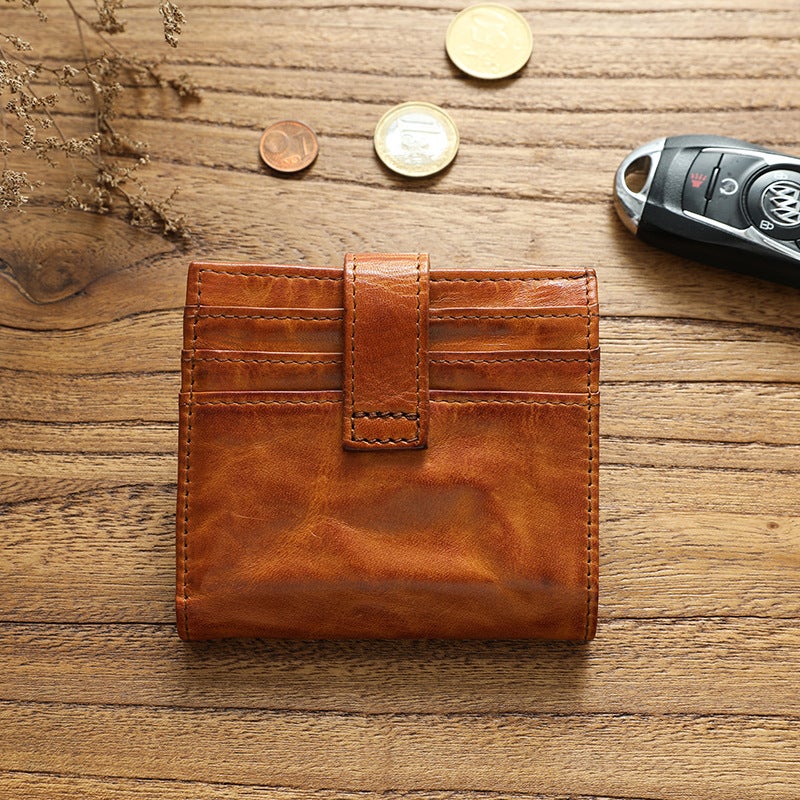 Men's Mini Card Holder Wallet Genuine Vegetable Tanned Top Layer Cowhide, Multiple Card Slots, Ultra Thin Slim Short Wallet, Vintage Retro Style for Daily Carry - Image 3