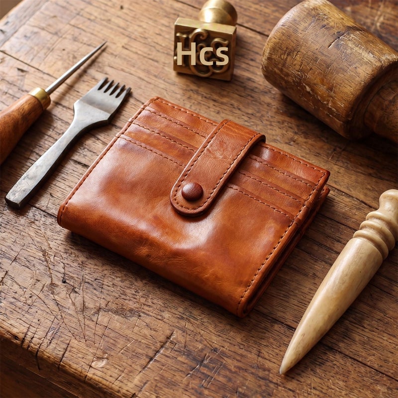 Men's Mini Card Holder Wallet Genuine Vegetable Tanned Top Layer Cowhide, Multiple Card Slots, Ultra Thin Slim Short Wallet, Vintage Retro Style for Daily Carry - Image 2