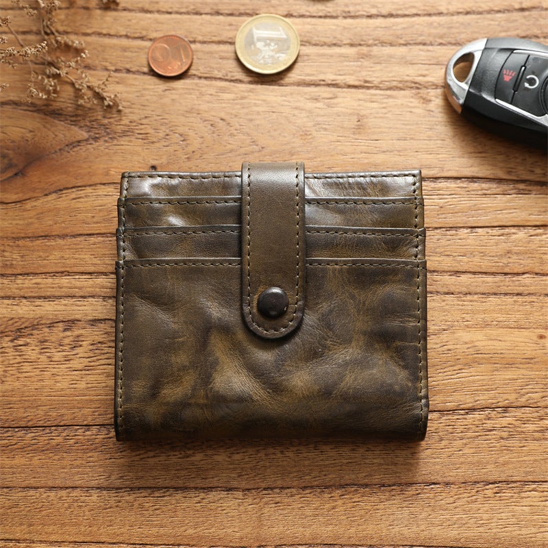 Men's Mini Card Holder Wallet Genuine Vegetable Tanned Top Layer Cowhide, Multiple Card Slots, Ultra Thin Slim Short Wallet, Vintage Retro Style for Daily Carry - Image 1