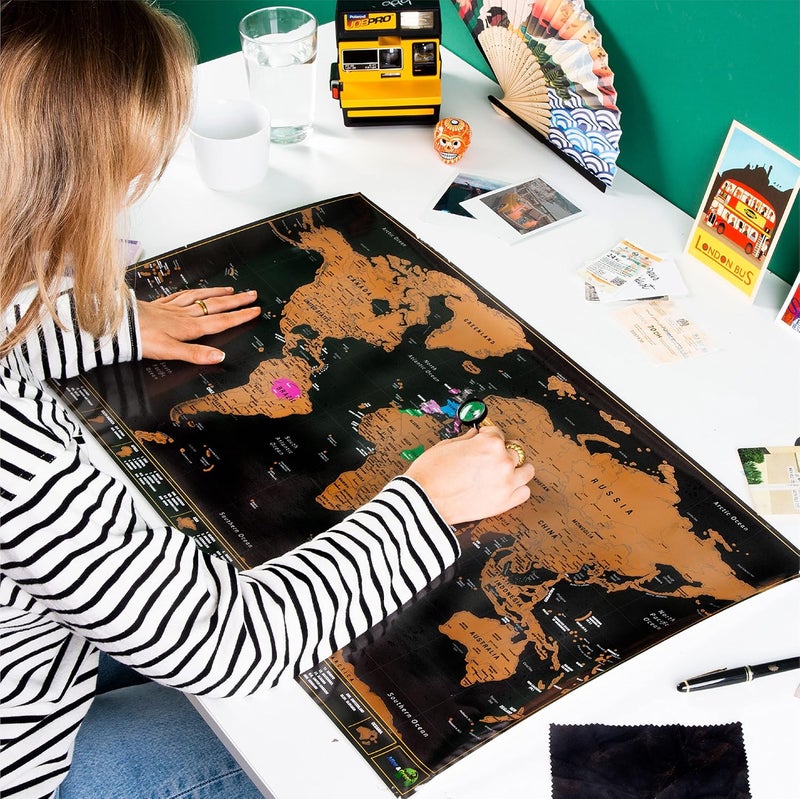 Atlas&Green Scratch Off World Map With U.S States | Large 28 x 17 Inch Where I've Been Poster + Bonus Accessories Kit and Travel Gift Tube - Colored World Map by Atlas&Green - Image 5