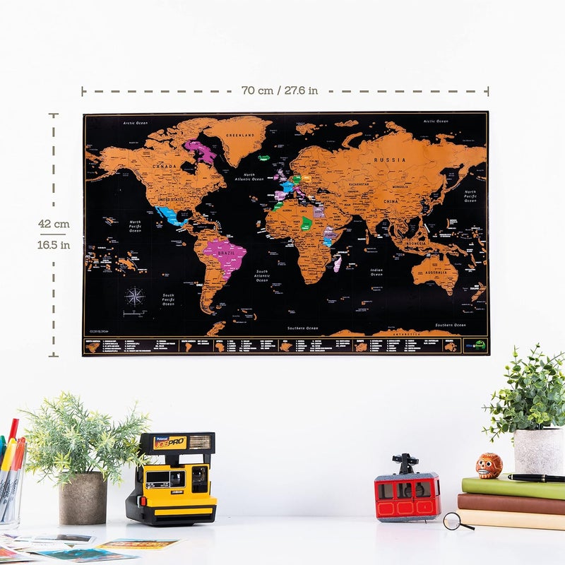 Atlas&Green Scratch Off World Map With U.S States | Large 28 x 17 Inch Where I've Been Poster + Bonus Accessories Kit and Travel Gift Tube - Colored World Map by Atlas&Green - Image 2