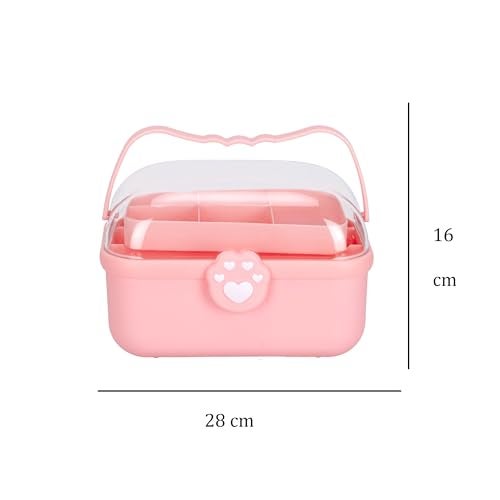 GNEY Cute Pink Jewelry Storage Organizer Box for Girls & Women | Multi-Compartment Plastic Vanity Case with Handle & Lock | Makeup & Accessories Holder with Tray [ Multi Colur ] - Image 2