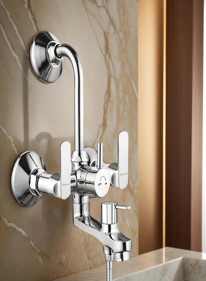 Specule Donald Series 3-in-1 Wall Mixer Tap | Premium Brass Body with Overhead Shower Provision & 190mm Long Bend Pipe | Chrome Finish | Bathroom Wall Mounted Mixer Faucet - Image 1
