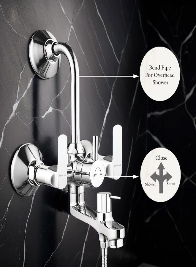 Specule Donald Series 3-in-1 Wall Mixer Tap | Premium Brass Body with Overhead Shower Provision & 190mm Long Bend Pipe | Chrome Finish | Bathroom Wall Mounted Mixer Faucet - Image 4