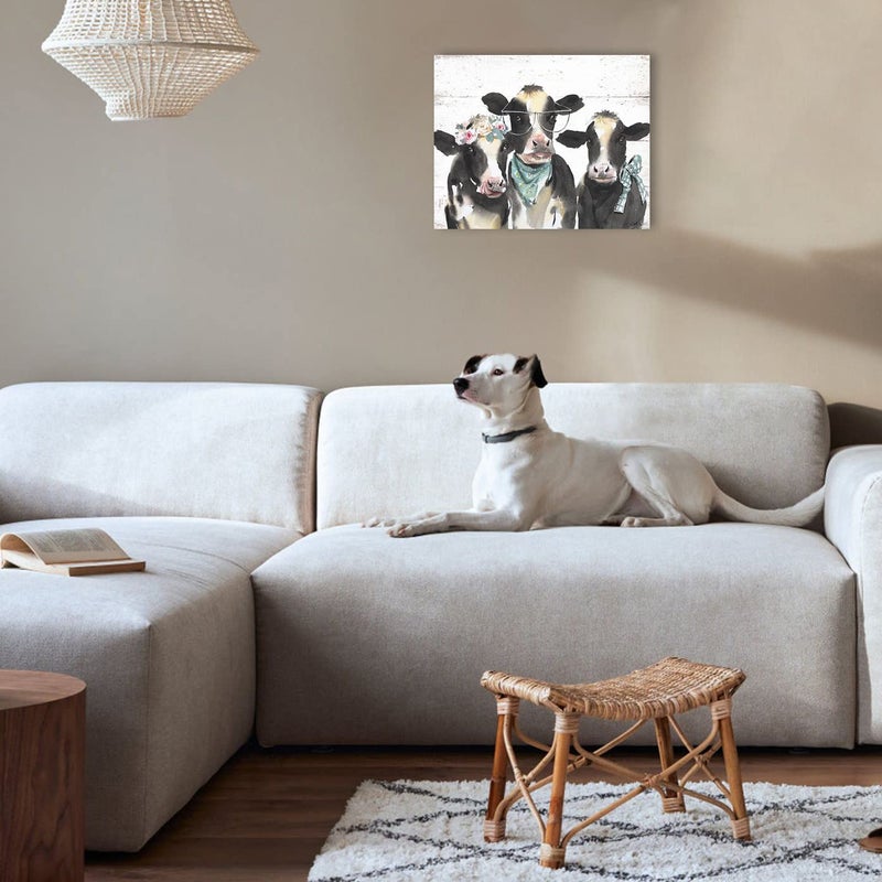 1 KINGO Farmhouse Highland Cow Wall Art: Rustic Milk Cow Picture for Country Kitchen Home Decor Black White Cow Family Poster Canvas Print for Bathroom Bedroom 15x12" - Image 5