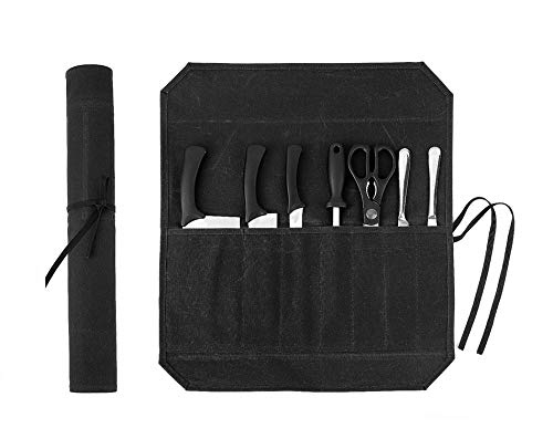 Denifiter Knife Roll, Chef's Knife Roll Bag, Heavy Duty Waxed Canvas Knife Bag With 7 Slots (Black) - Image 5
