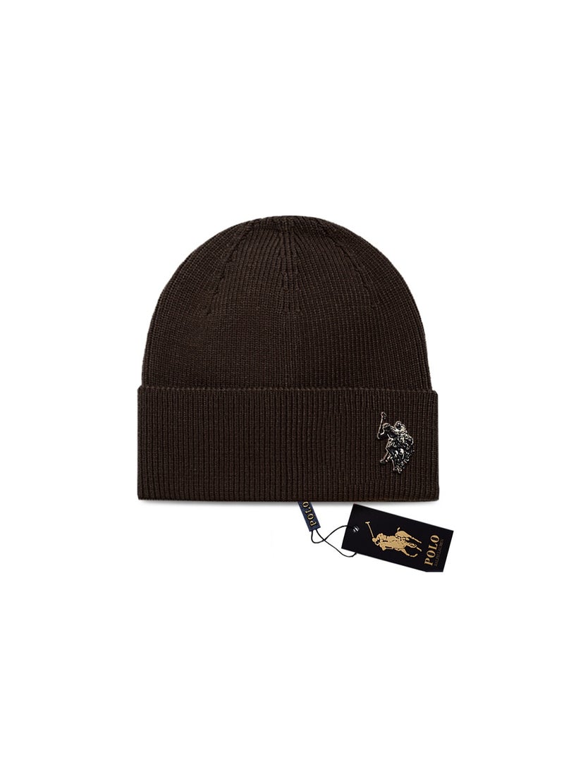 POLO Classic Pony Logo Brown Knit Beanie - Autumn & Winter Warm Wool Beanie