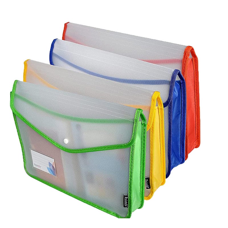 Shuban 4 Pcs Plastic Horizontal File Folder FS Size Poly Envelope Expanding File Document Organizer with Snap Closure & Label Pocket Clear Colored File Pouch for Office Home Storage (Assorted Color) - Image 1