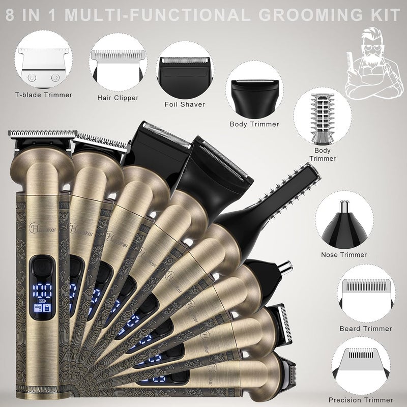 Hatteker Hair Trimmer Razor Beard Trimmer Nose Hair Trimmer T-Blade Trimmer Body Grooming Kit Waterproof Hair Razor for Men USB Rechargeable with Ultra Sharp Blade 8-in-1 - Image 2