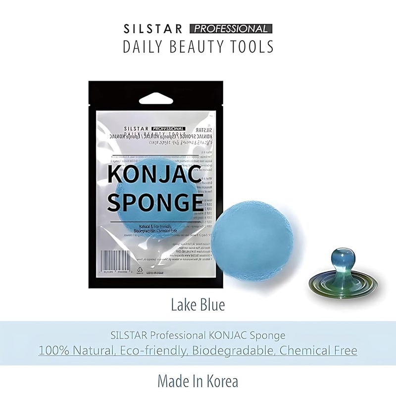 IMPIDEA SILSTAR PROFESSIONAL Natural Soft Facial and Body KONJAC Bath Sponge for Natural Glow & Softness by Detoxifying, Deep Make-Up Cleansing (Lake Blue) - Image 2