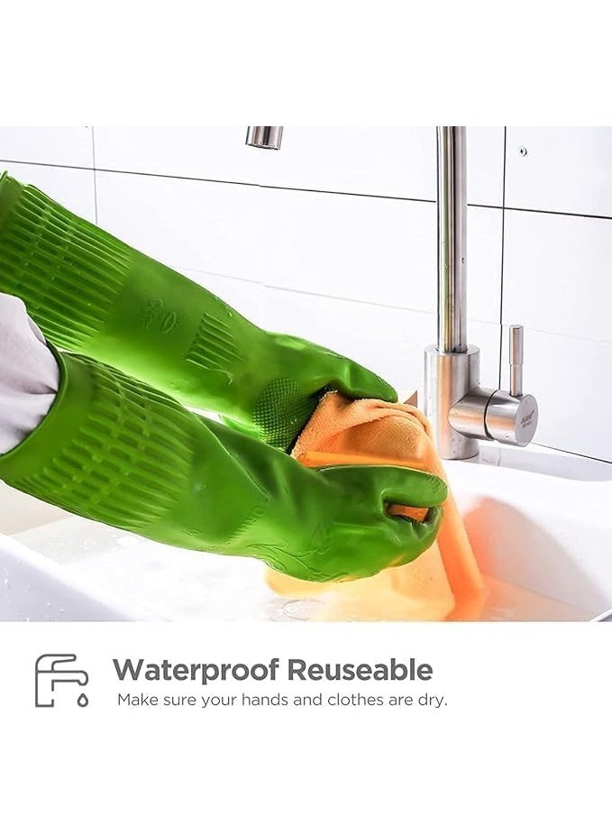 Dishwashing gloves 2 Pairs for kitchen,Rubber cleaning gloves,Long dish gloves reuseable. - Image 2