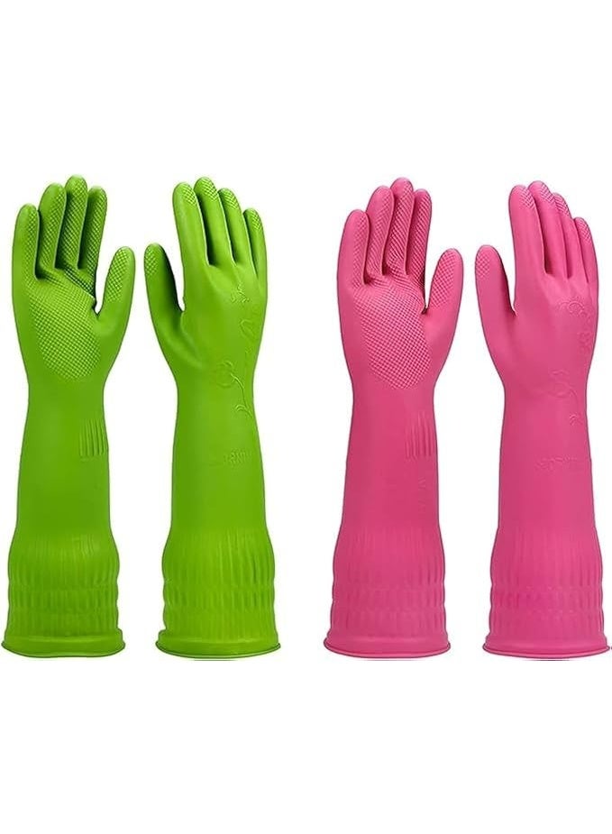 Dishwashing gloves 2 Pairs for kitchen,Rubber cleaning gloves,Long dish gloves reuseable. - Image 1