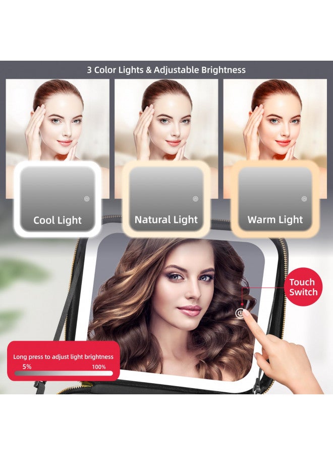RRtide RRtide Travel Makeup Bag with Mirror of LED Lighted, Makeup Train Case with Adjustable Dividers, Makeup Case with Mirror and Detachable 10x Magnifying Mirror - Image 3