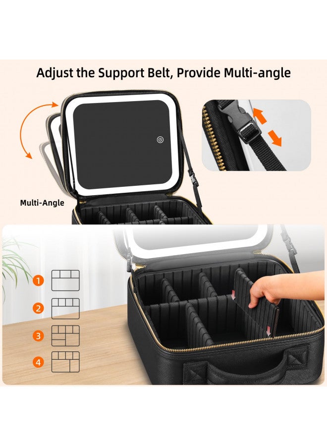 RRtide RRtide Travel Makeup Bag with Mirror of LED Lighted, Makeup Train Case with Adjustable Dividers, Makeup Case with Mirror and Detachable 10x Magnifying Mirror - Image 5