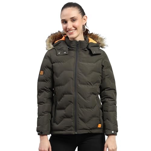 ROCKIT ROCK.IT Womens Polyester Standard Length from House of Monte Carlo Olive Solid Hooded Neck Full Sleeve Jacket (2240102636-2-42) - Image 1