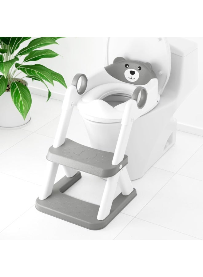 Potty Training Seat, Upgrade Toddler Toilet Seat for Kids Boys Girls, 2 in 1 Potty Training Toilet for Kids, Splash Guard Anti-Slip Pad Step Stool (Gray) - Image 3