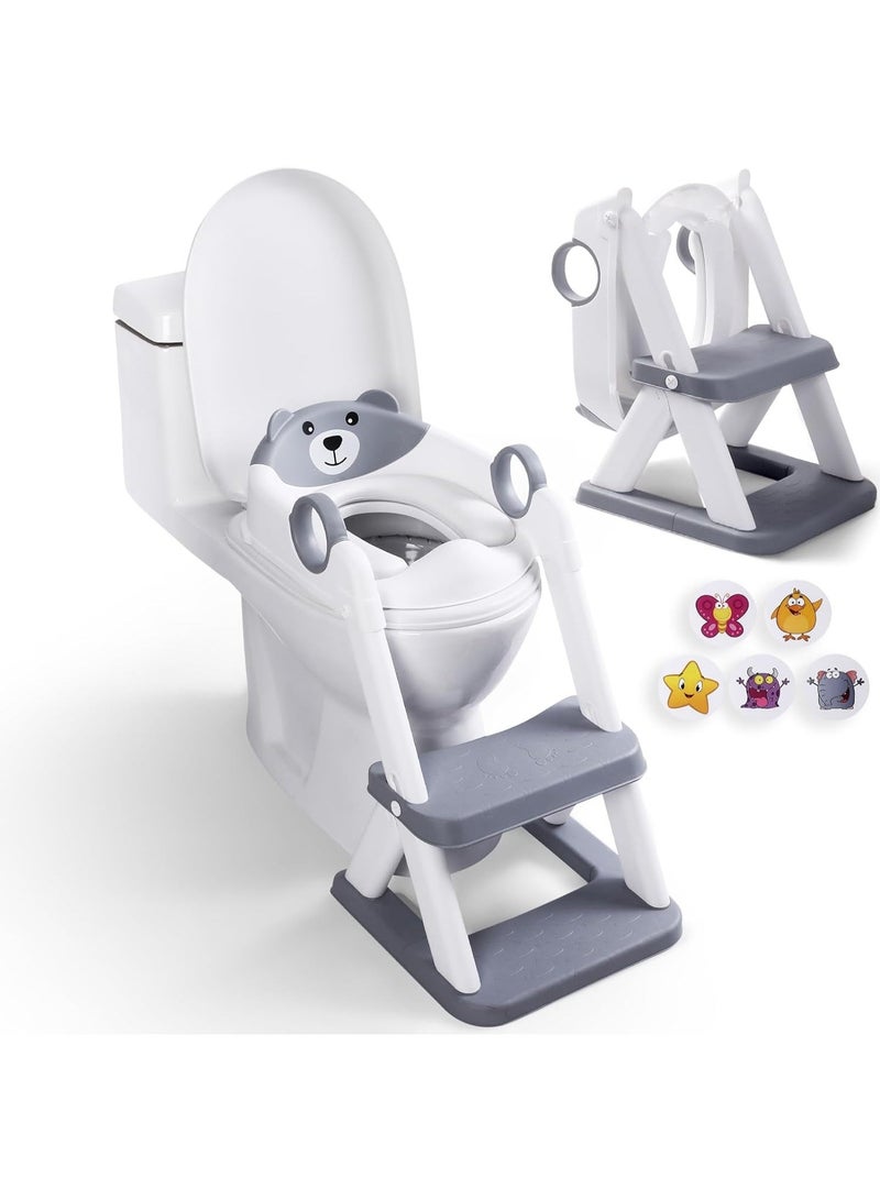 Potty Training Seat, Upgrade Toddler Toilet Seat for Kids Boys Girls, 2 in 1 Potty Training Toilet for Kids, Splash Guard Anti-Slip Pad Step Stool (Gray) - Image 1