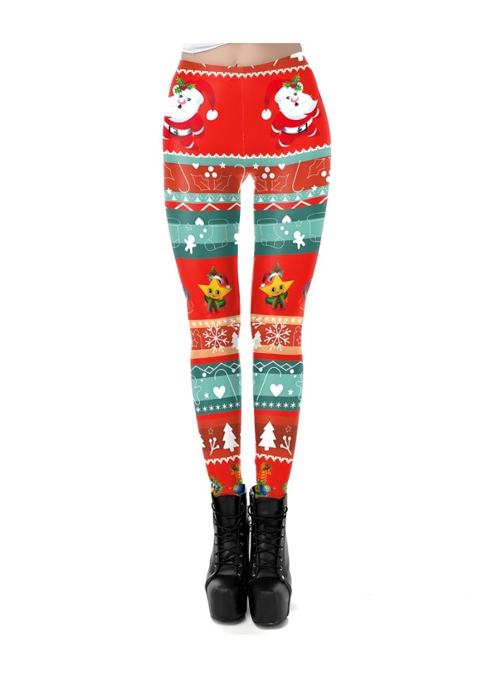 Loquat Womens Printed Christmas Leggings High Waist Xmas Tight Holiday Skinny Pants - Image 1