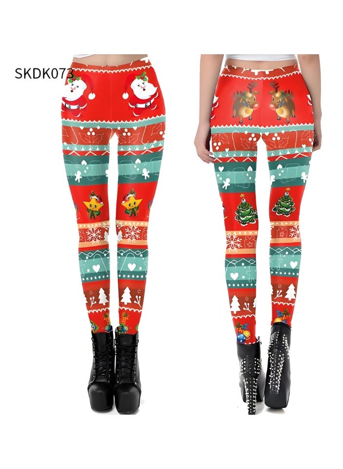 Loquat Womens Printed Christmas Leggings High Waist Xmas Tight Holiday Skinny Pants - Image 2