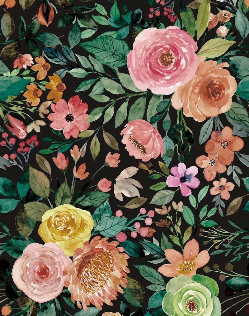 JiffDiff Peel and Stick Wallpaper Dark Floral Wall Mural Peony Nursery Wall Paper for Bedroom177 x 11811Black