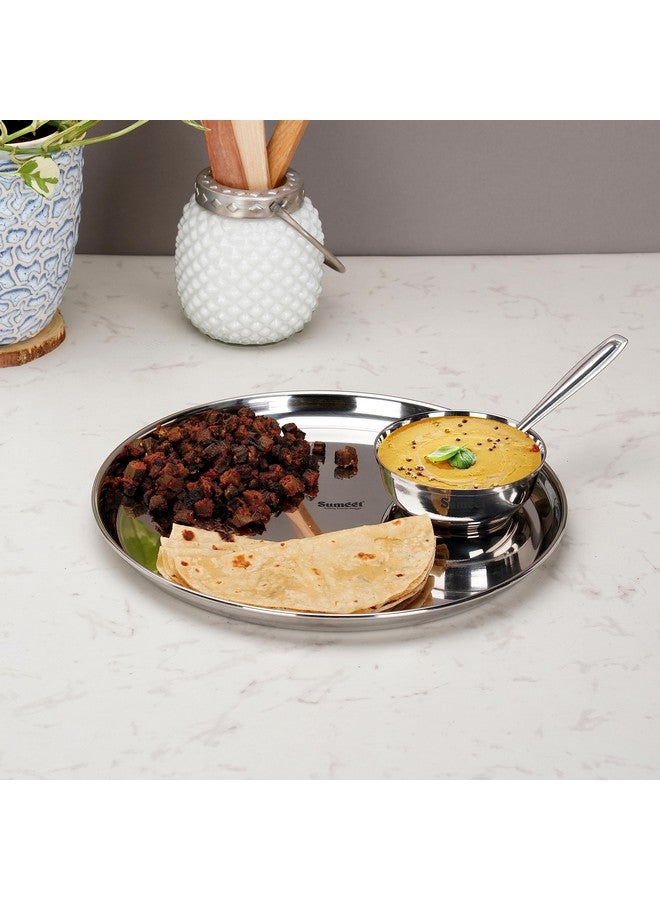 Sumeet Stainless Steel Heavy Gauge Mirror Finish Dinner set of 12 Pcs (4 Plate, 4 Bowl/Wati, 4 Spoon), Silver - Image 3