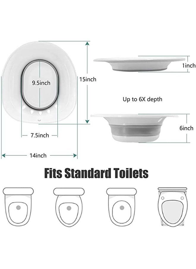 Foldable Sitz Bath for Toilet, Portable Sitz Bath Basin with Flusher, Steam Seat Bidet for Postpartum Care,Grey