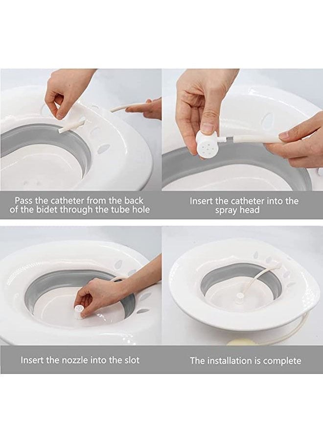 Foldable Sitz Bath for Toilet, Portable Sitz Bath Basin with Flusher, Steam Seat Bidet for Postpartum Care,Grey