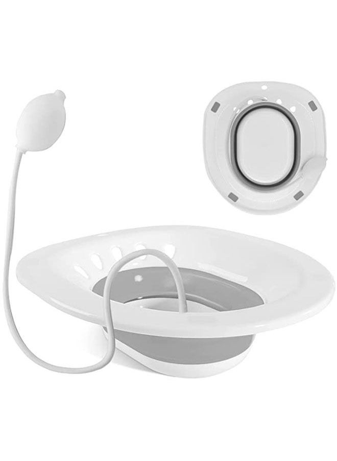 Foldable Sitz Bath for Toilet, Portable Sitz Bath Basin with Flusher, Steam Seat Bidet for Postpartum Care,Grey