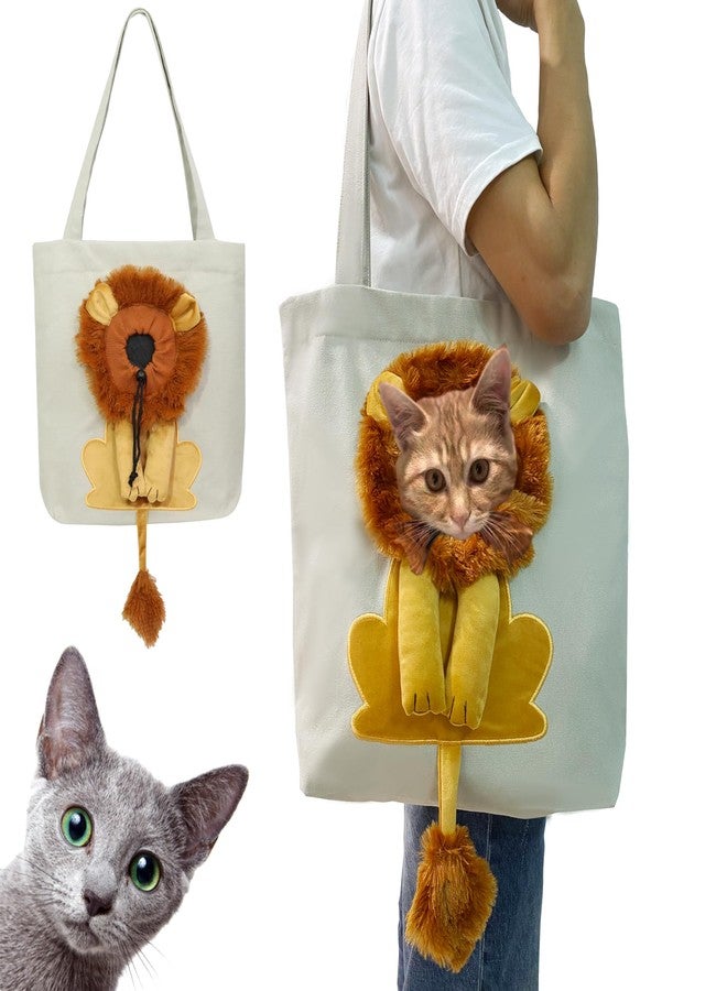 YOOLEETC Lion-Shaped Pet Shoulder Bag for Outings, Canvas Material (Light Grey-Large) - Image 1