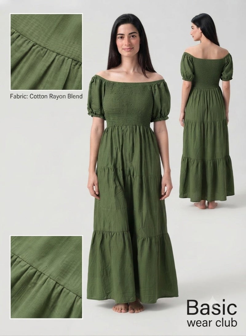 بيزيك وير كلاب فستان طويل بسيط بتصميم طبقات من Basic wear club - Image 1