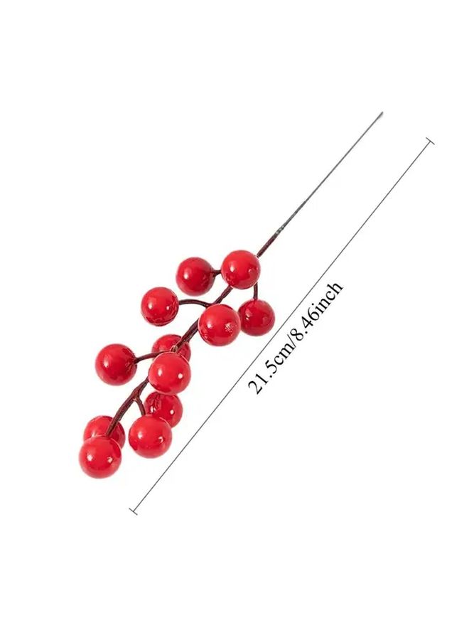 2PCS Frosted Red Berry Christmas Decorative Twigs With Twelve Prongs Lucky Fruit Ornament Party Decoration - Image 5