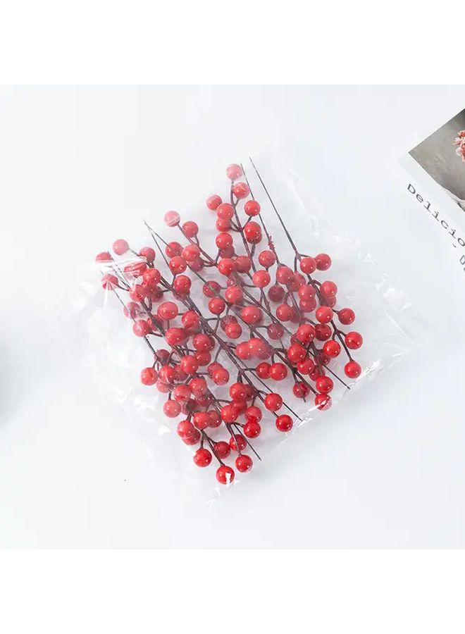 2PCS Frosted Red Berry Christmas Decorative Twigs With Twelve Prongs Lucky Fruit Ornament Party Decoration - Image 2