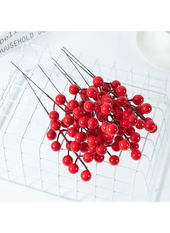 2PCS Frosted Red Berry Christmas Decorative Twigs With Twelve Prongs Lucky Fruit Ornament Party Decoration - Image 1
