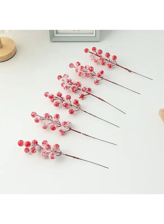 2PCS Frosted Red Berry Christmas Decorative Twigs With Twelve Prongs Lucky Fruit Ornament Party Decoration - Image 3